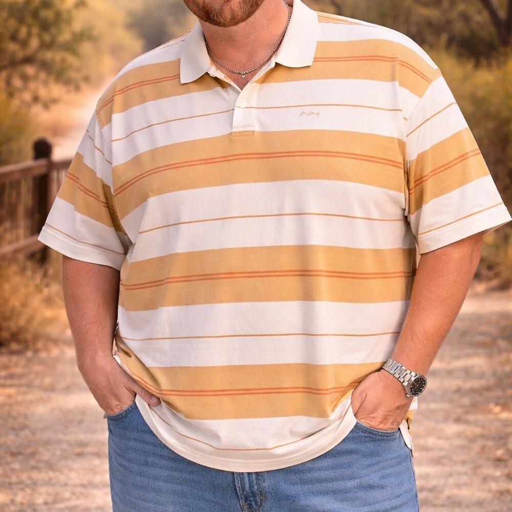 Kani Gold Yellow Striped Short Sleeve Polo Shirt Size 4X 90s Y2k Preppy Casual